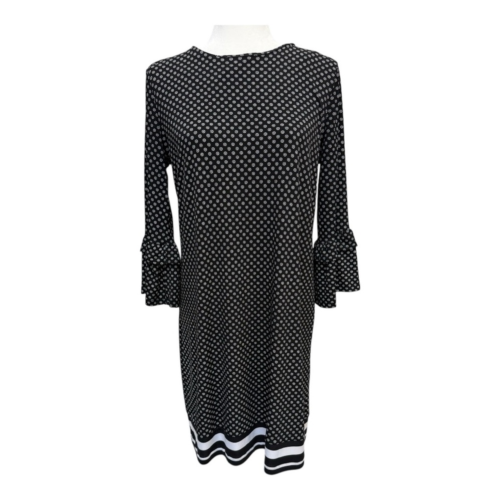 ⬇️Michael Kors Black dress white little sun print 3/4 Bell Sleeve size M NWOT
